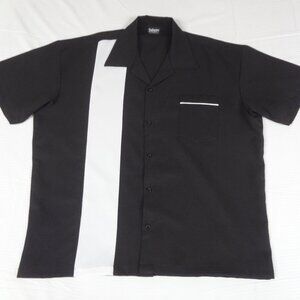Retro Black/White 1 Stripe Rockabilly Bowling Shirt Button Front 2XL L518